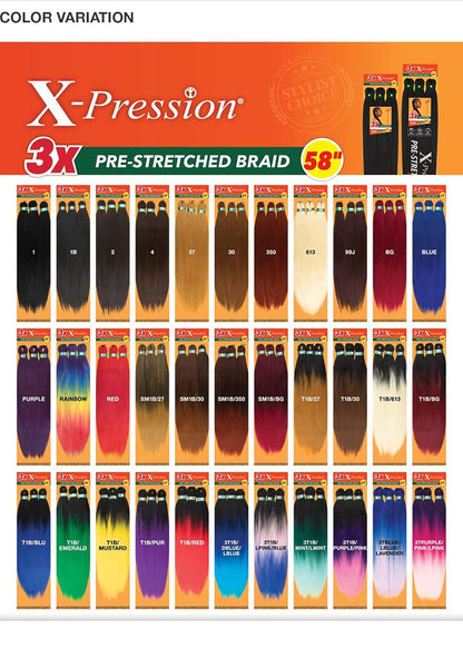 Sensationnel Xpression prestretched braiding hair - Kanekalon flame retardant smooth yaki braid hair extension 6X 58 inch (Color:1B OFF BLACK)